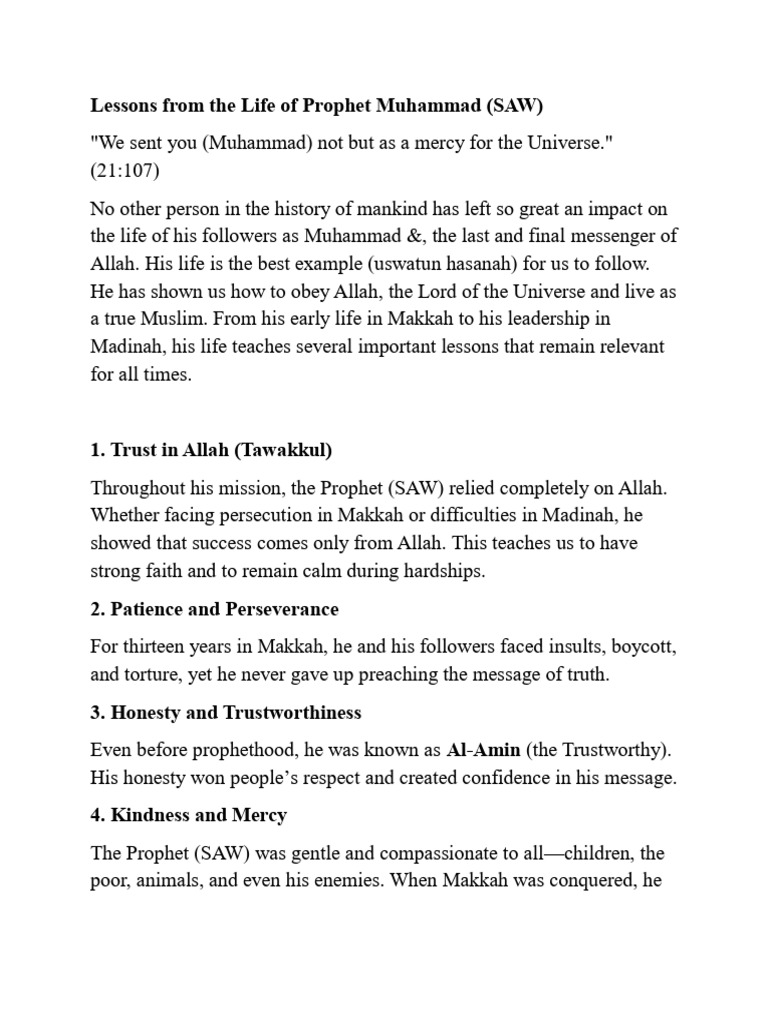 Lessons From His Life | PDF | Muhammad | Prophets And Messengers In Islam