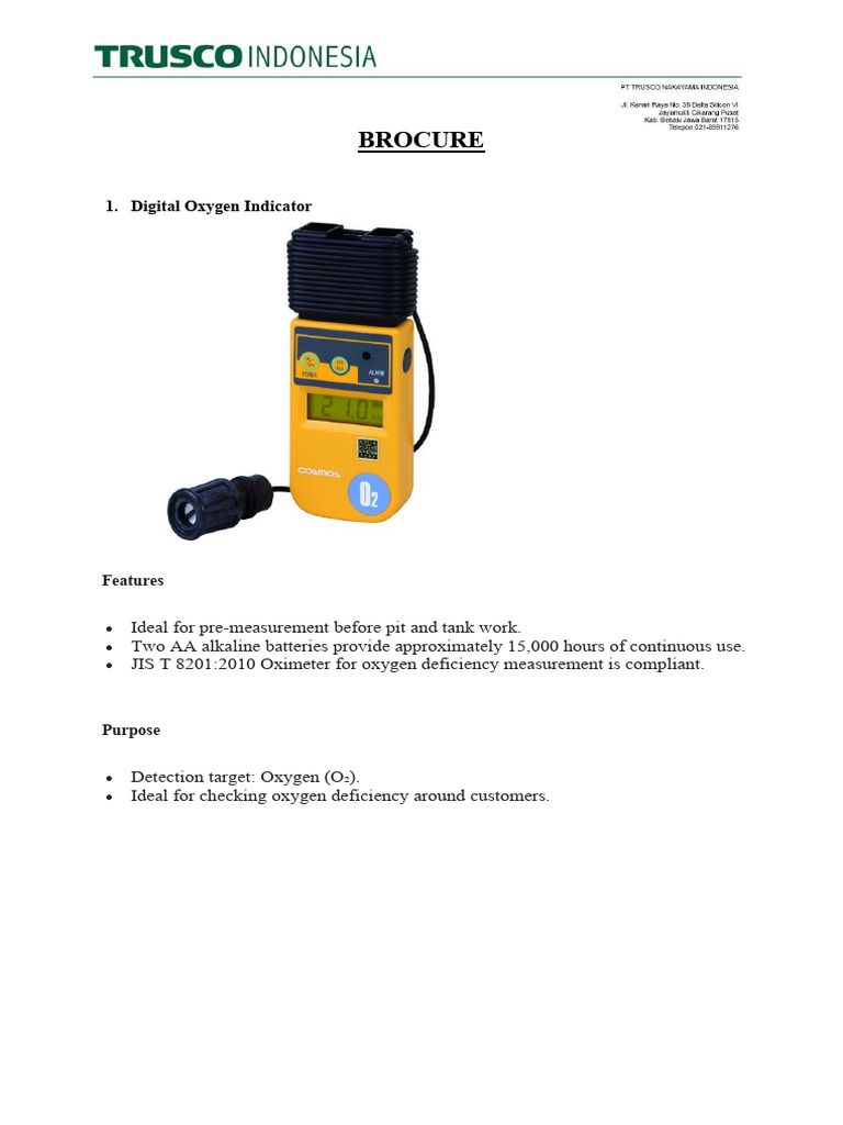 BROSUR Digital Oxygen Indicator XO-326-2SA (486-0063) | PDF