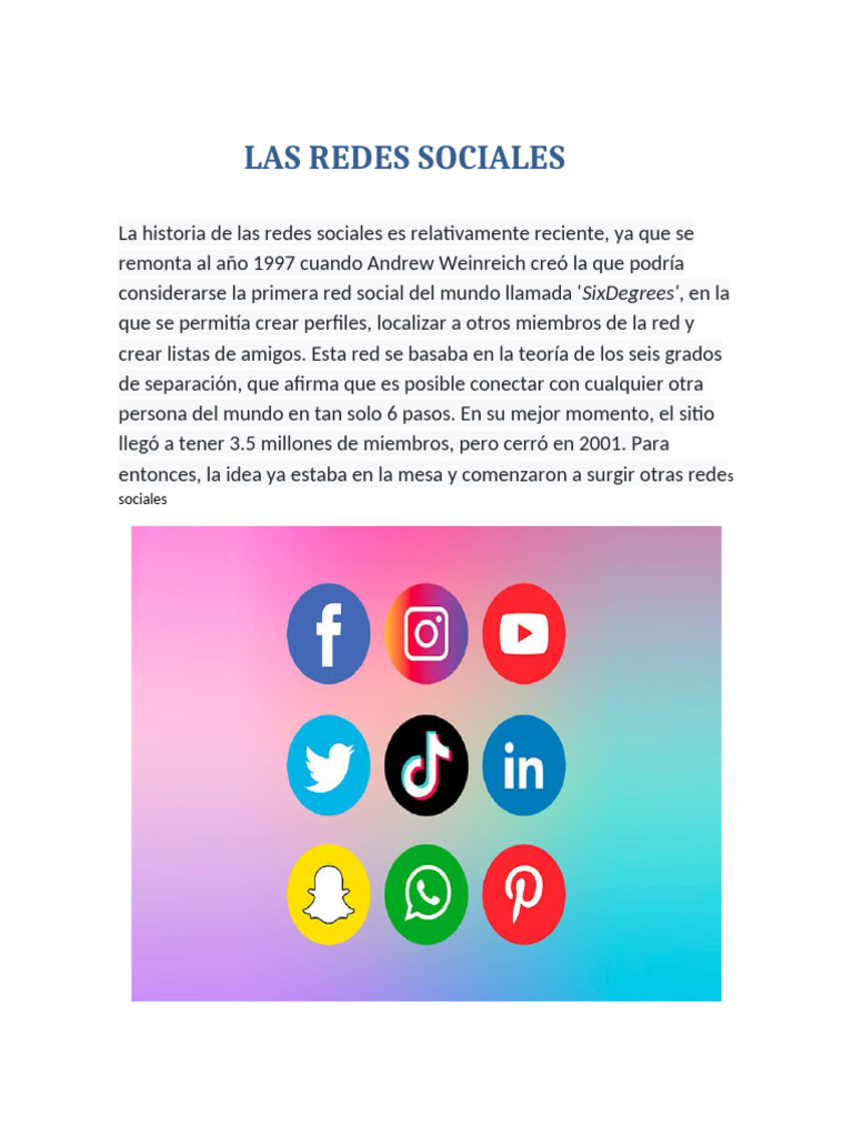 Las Redes Sociales | PDF | Redes sociales | Cultura popular y estudios ...