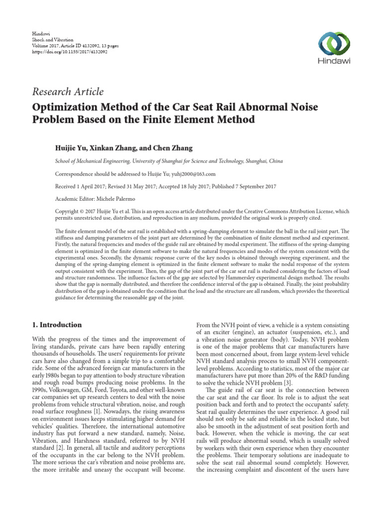 Research Article: Optimization Method of The Car Seat Rail Abnormal ...