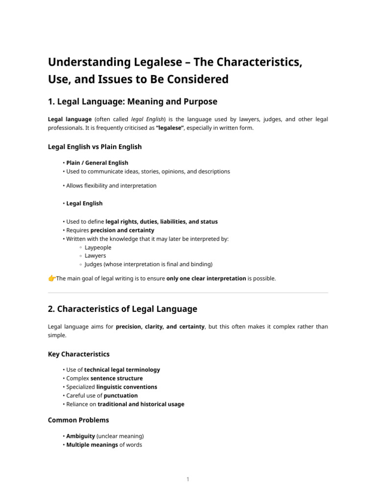 Understanding Legalese - Study Notes | PDF | English Language | Linguistics