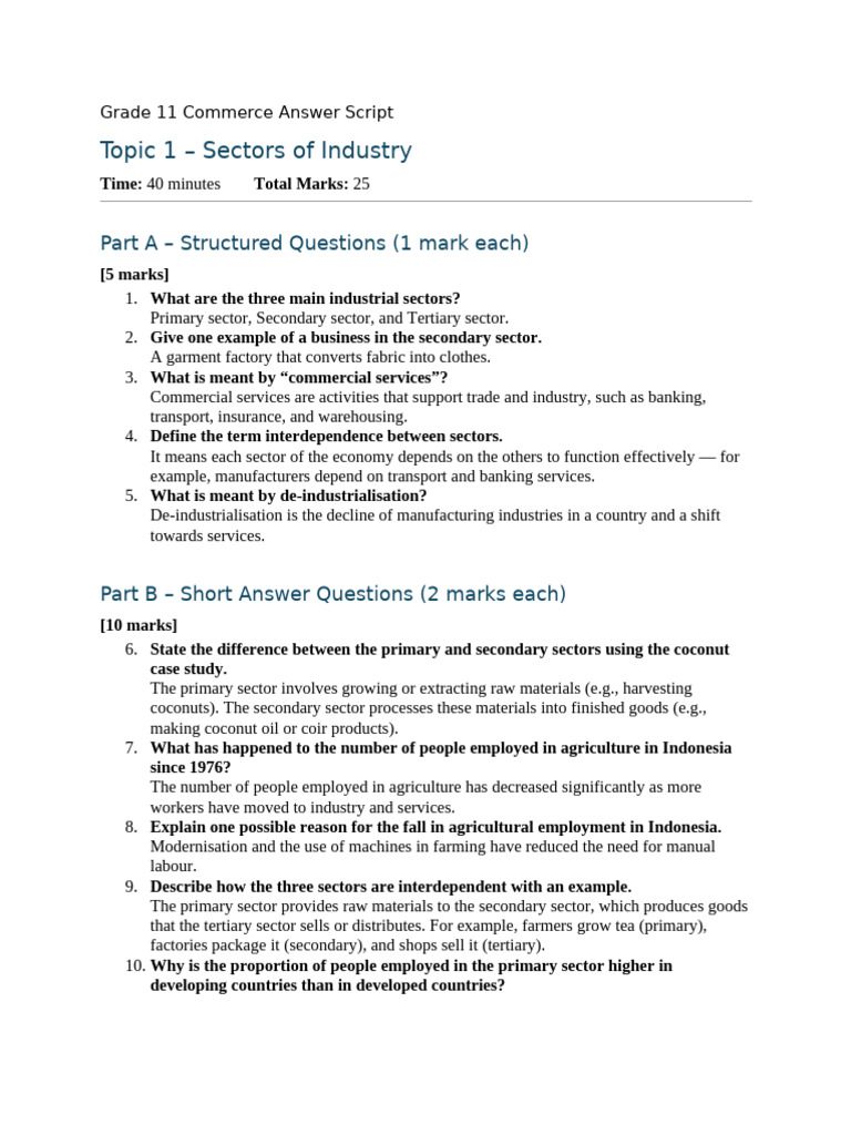 Commerce Grade 11 Answer Script | PDF | Protectionism | Tariff