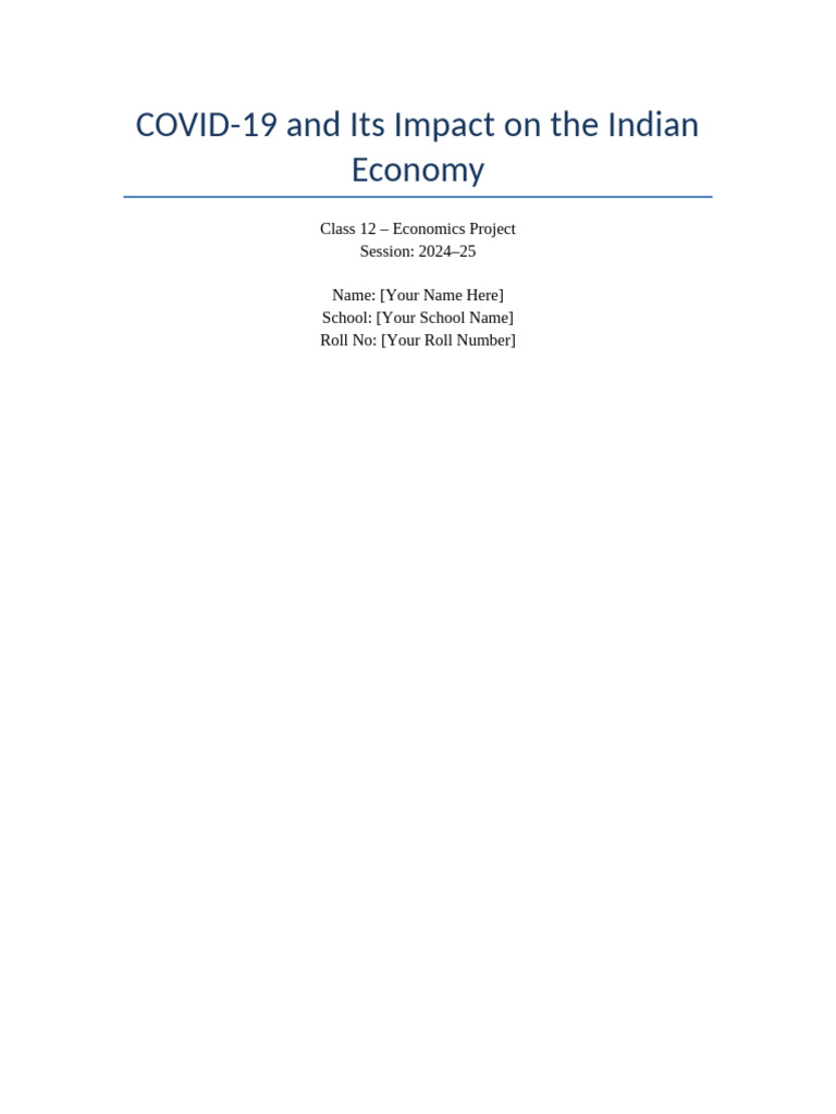 COVID19 Impact on Indian Economy Project | PDF