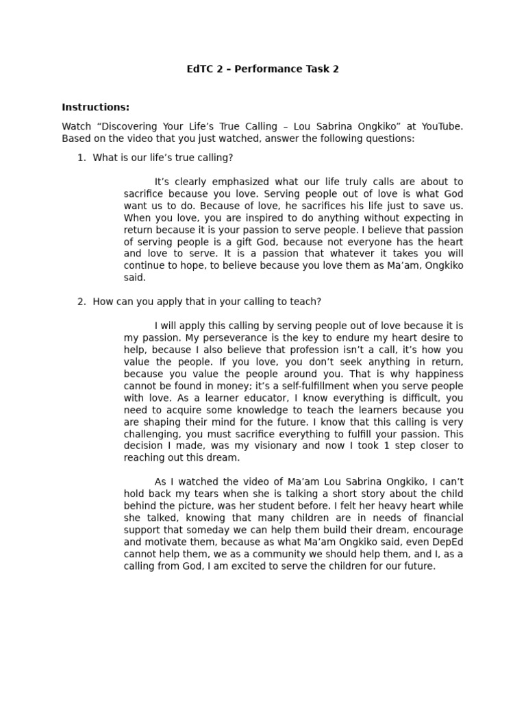 EdTC 2 - Performance Task 2 | PDF | Psychology | Cognition