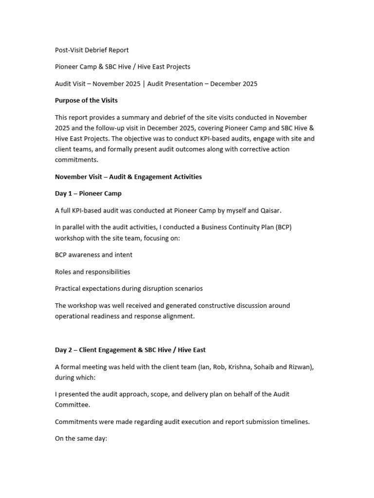 Post Visit Debrief Report | PDF