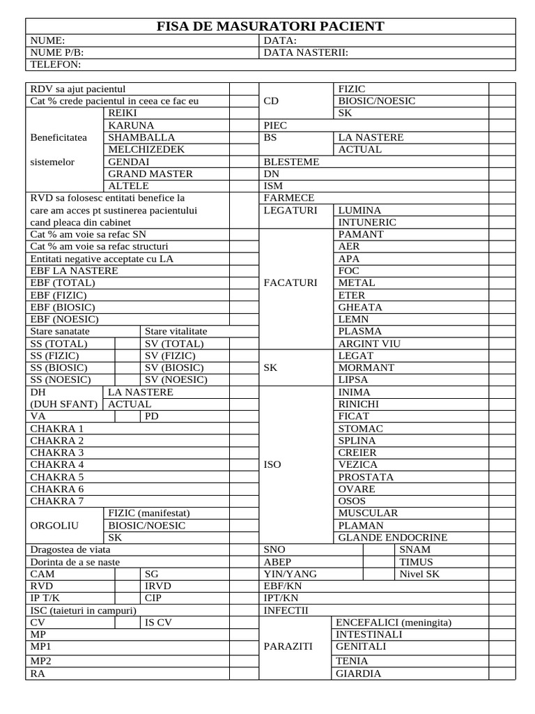 Fisa de Masuratori Pacient | PDF