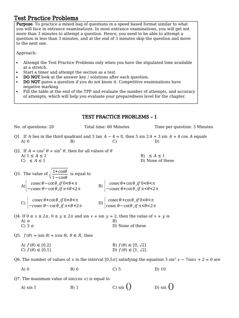 Test Practice Problems -Renu | PDF