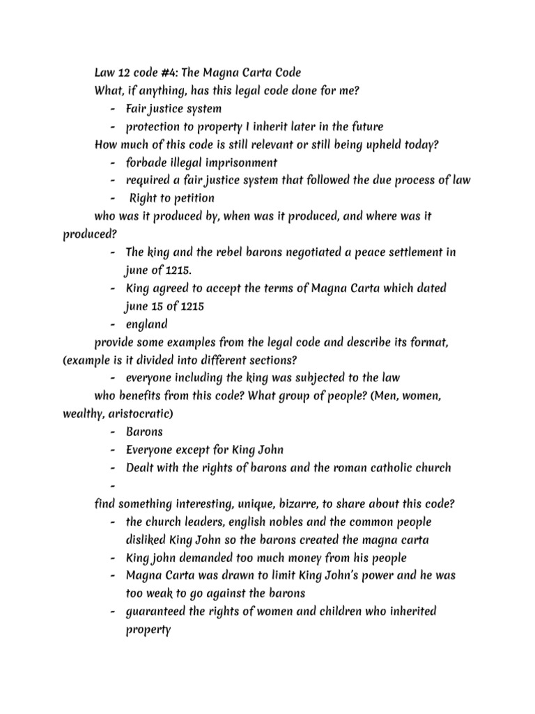 Law 12 #4 The Magna Carta Code | PDF