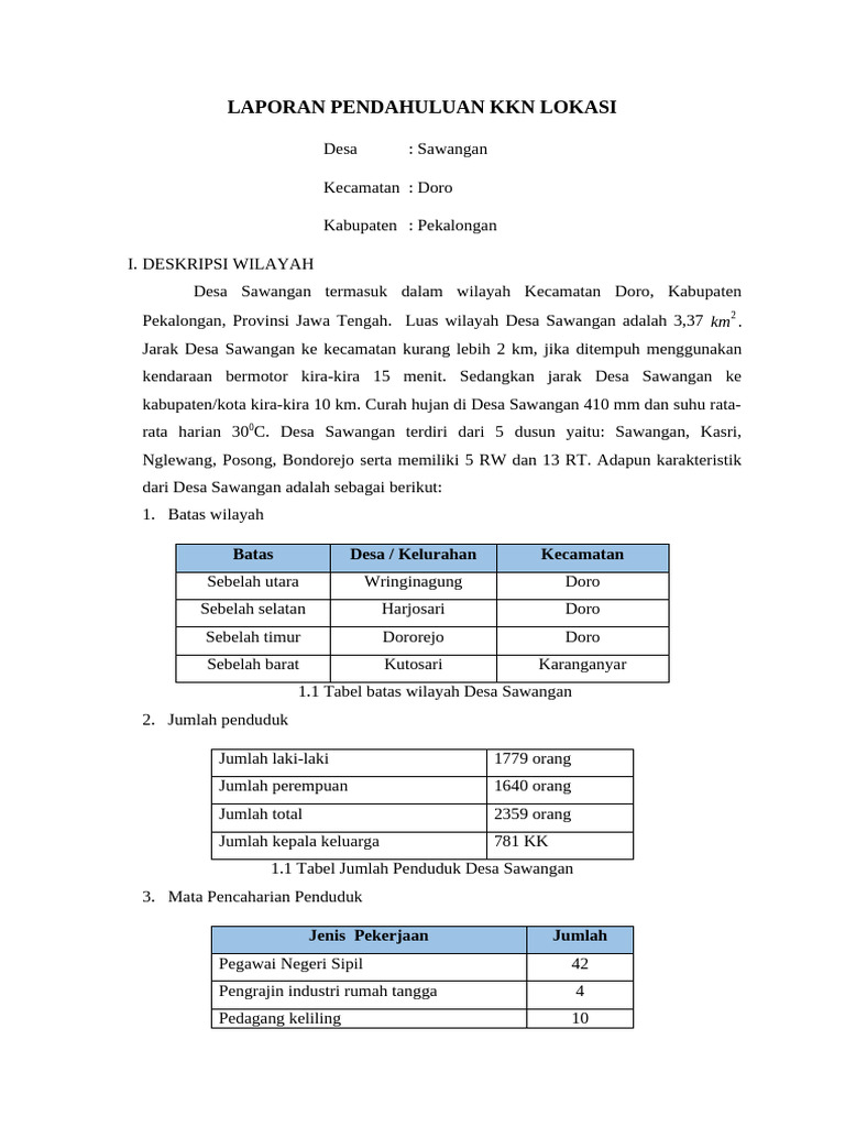 Laporan Pendahuluan KKN Lokasi | PDF