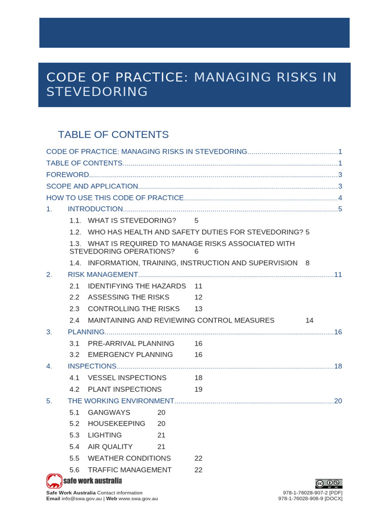 Model Code of Practice Managing Risks in Stevedoring | PDF ...