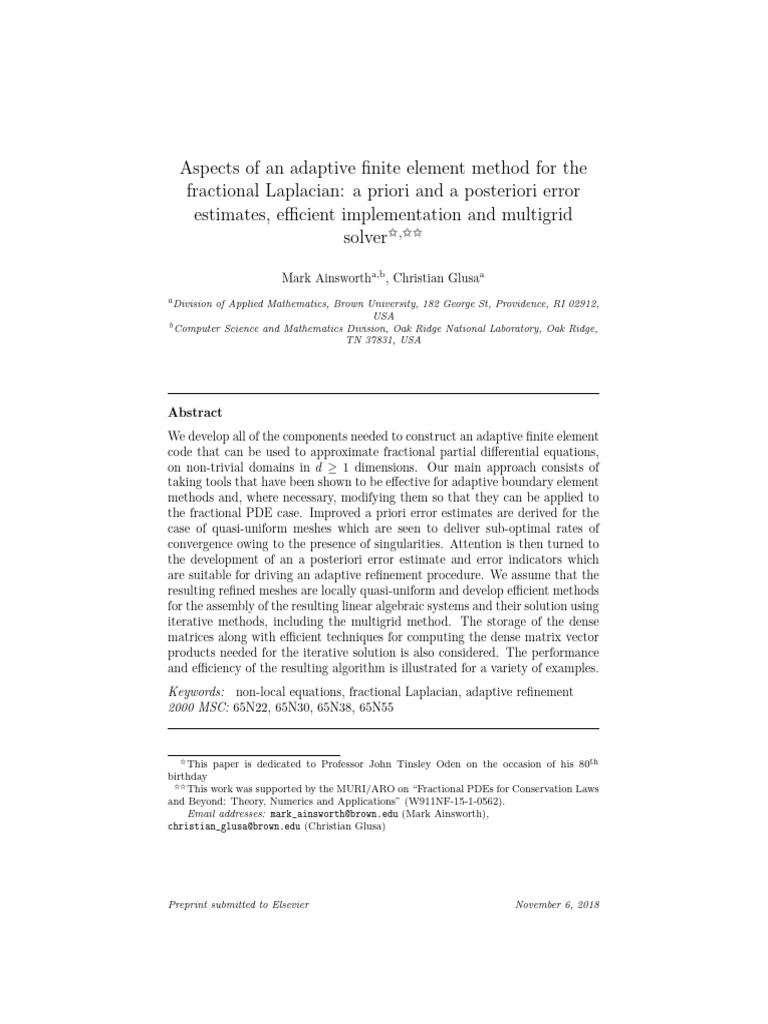 Aspects of An Adaptive Finite Element Method For The | PDF | Finite ...