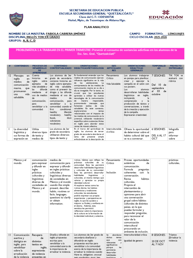 Nueva Version Plan Analitico 3ro | PDF | Poesía | Comunicación