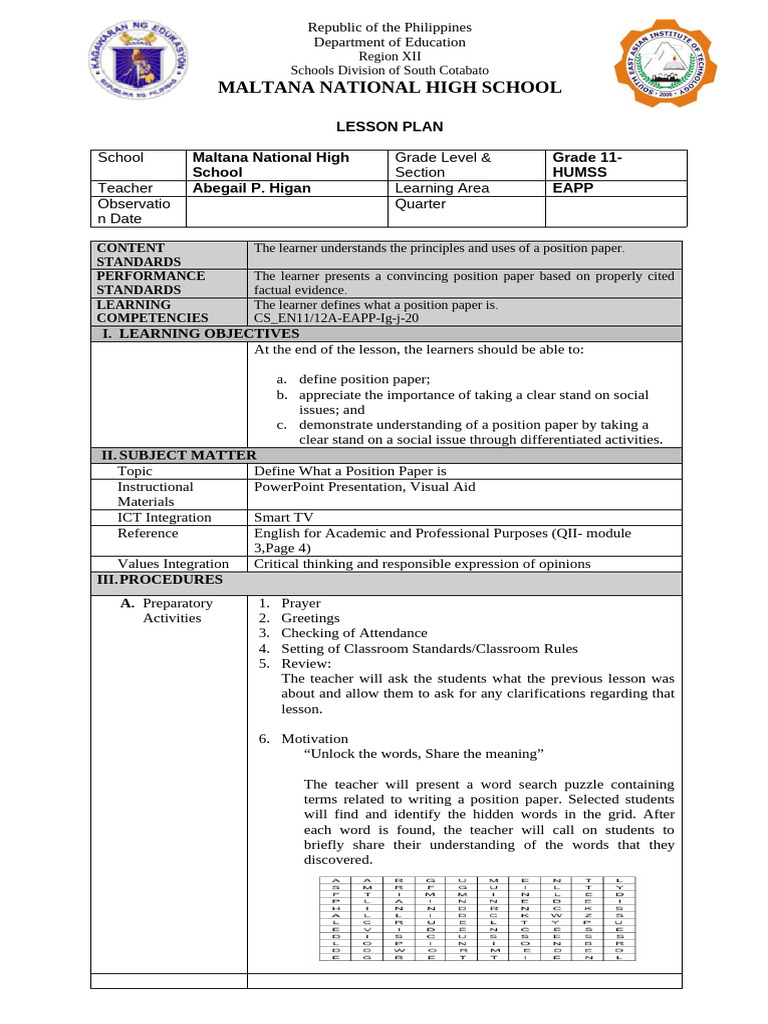 DEFINE POSITION PAPER LP | PDF | Learning | Teachers