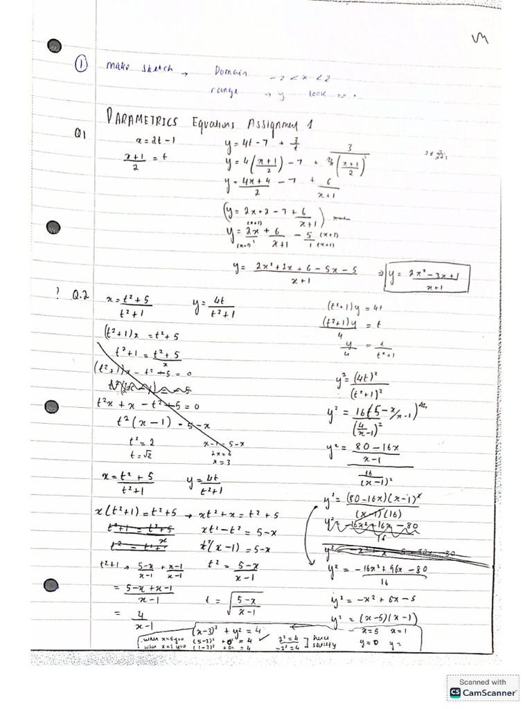 Parametric Equations Assignment 1 | PDF