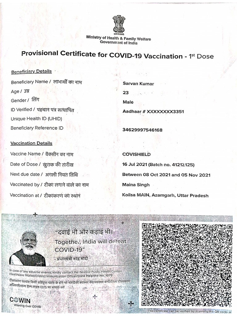 Sarvan Corona Certificate | PDF