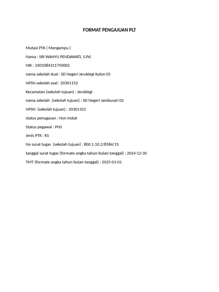 Format Pengajuan PLT | PDF
