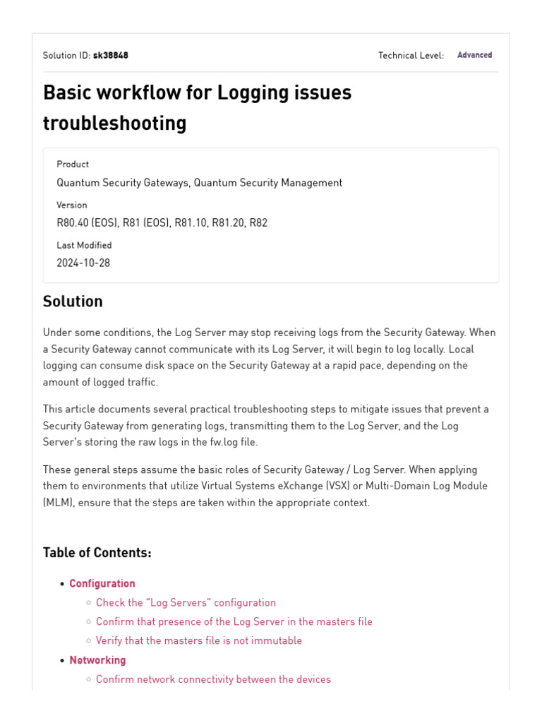 Sk38848 - Basic Workflow For Logging Issues Troubleshooting | PDF ...