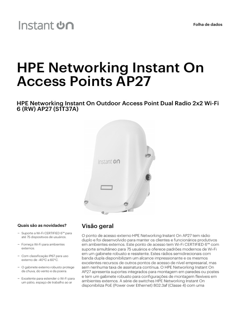 Folha de Dados Do HPE Networking Instant On Outdoor Access Point Dual ...
