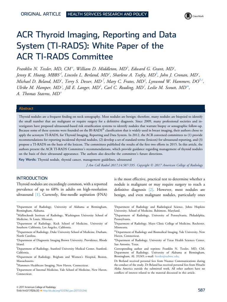 Tireóide TI RADS ACR Thyroid Imaging, Reporting and Data 2017 | PDF ...