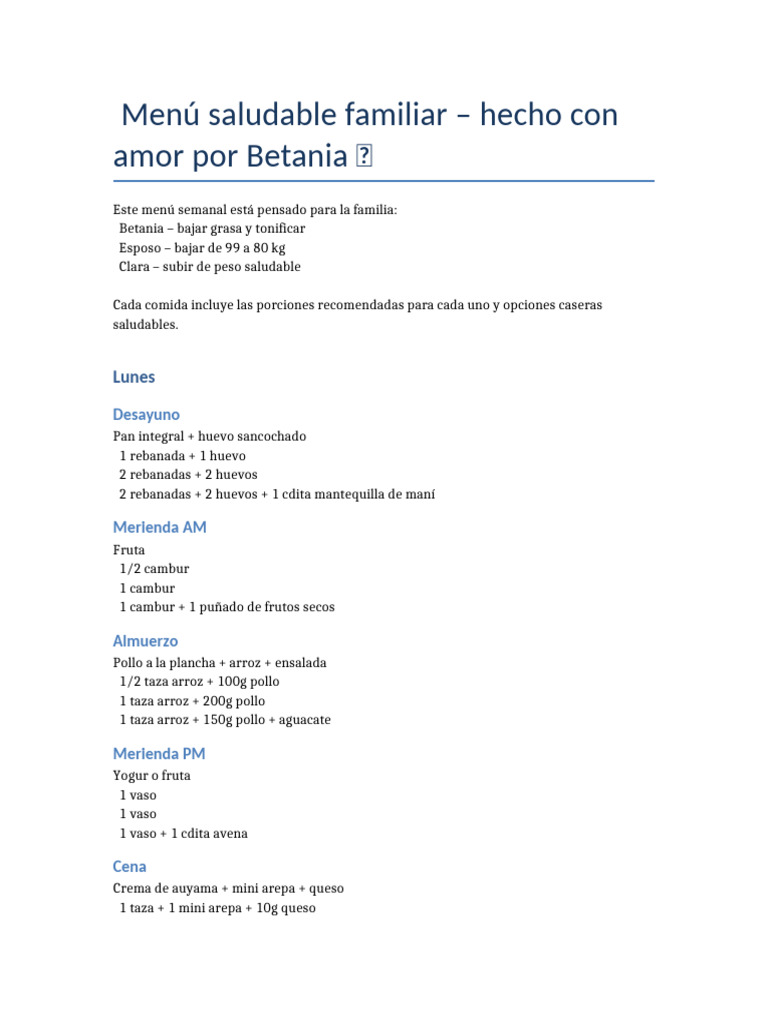 Menu Saludable Familiar Betania | PDF