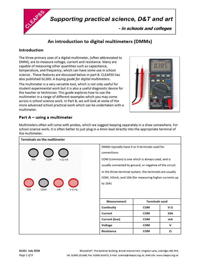 GL261 An Introduction To Digital Multimeters | PDF | Diode | Electronic ...