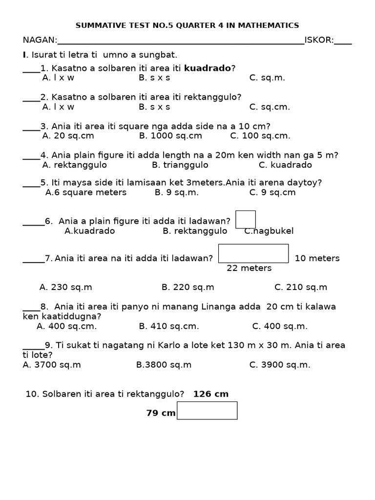 Summative Test No 5 Mathematics | PDF