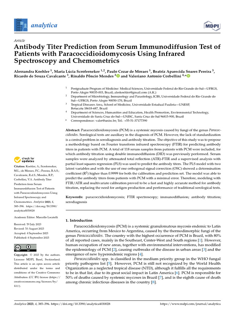 Antibody Titer Prediction From Serum Immunodiffusion Test of | PDF ...