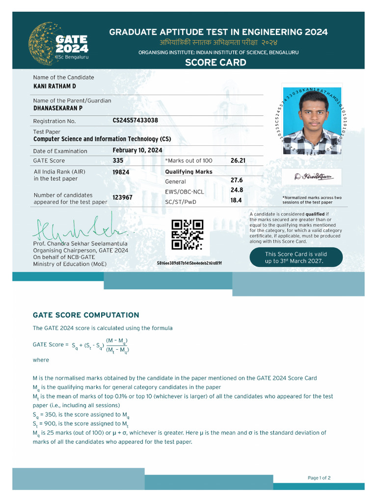 GATE2024 ScoreCard | PDF