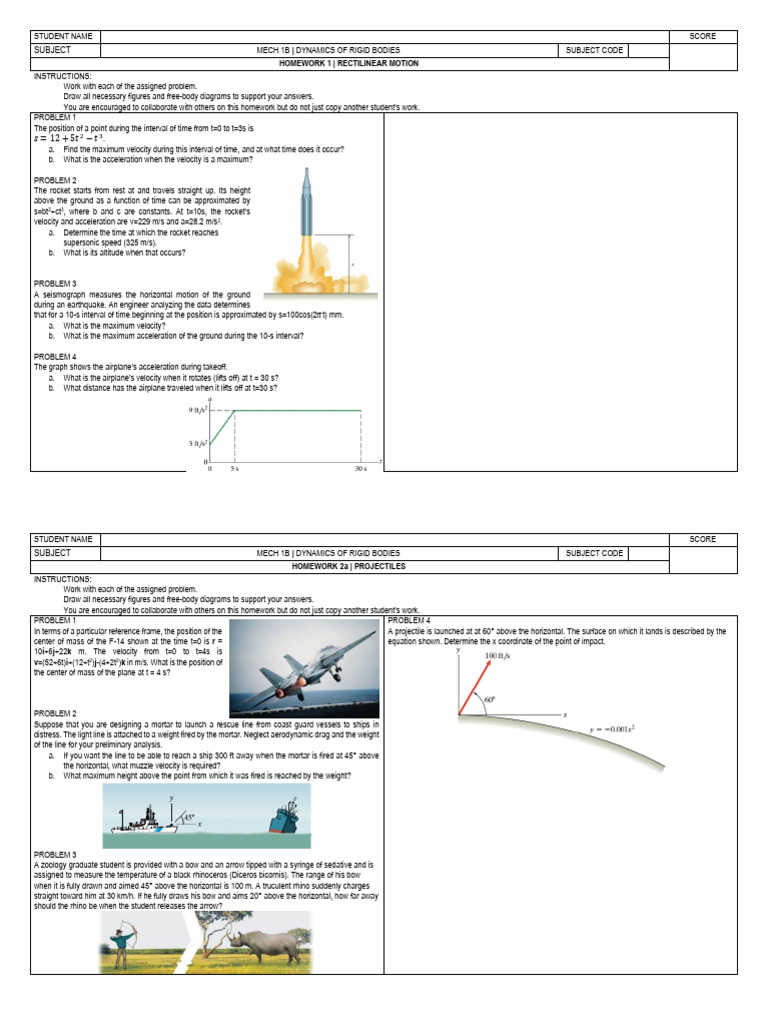 Homework 1 | PDF | Acceleration | Velocity