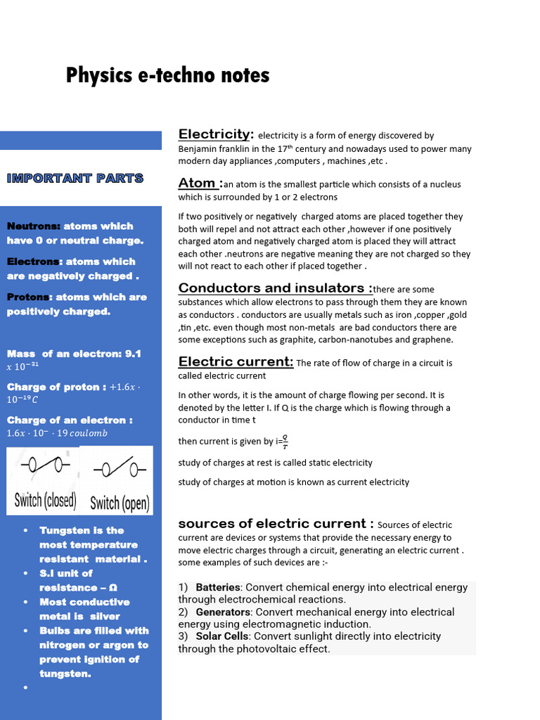 E Techno Electricity | PDF | Electric Charge | Atoms