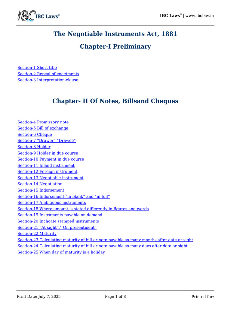 negotiable-instruments-act-1881-section-wise-bare-act | PDF ...