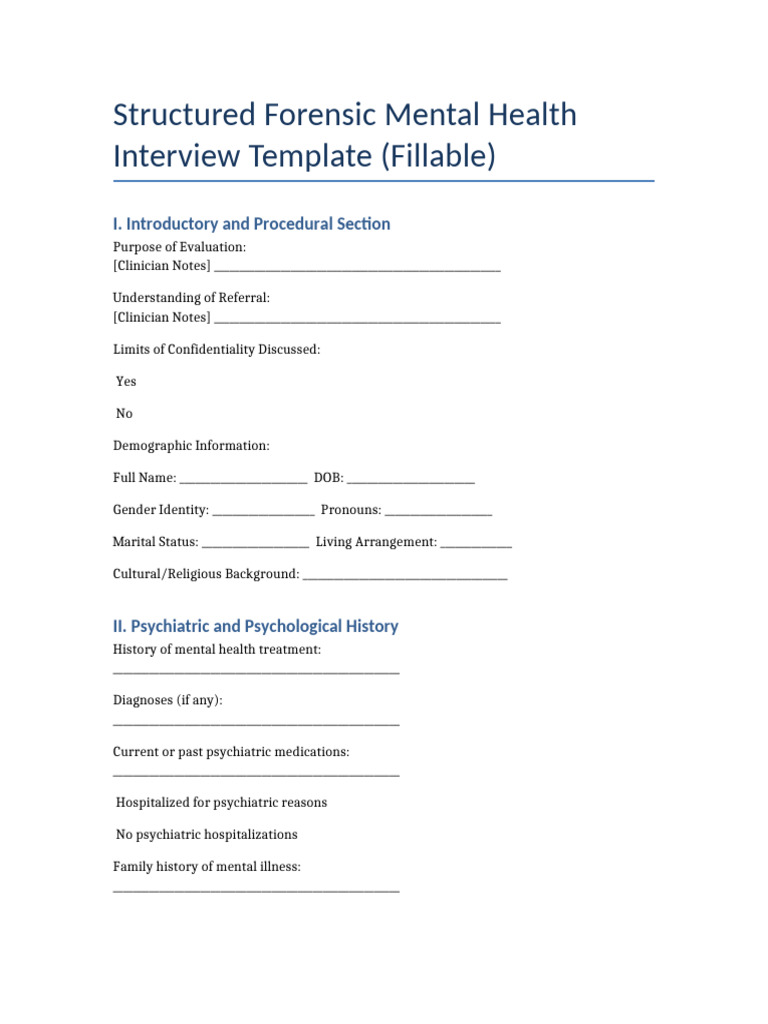 Structured Forensic Interview Template | PDF | Mental Health | Psychiatry