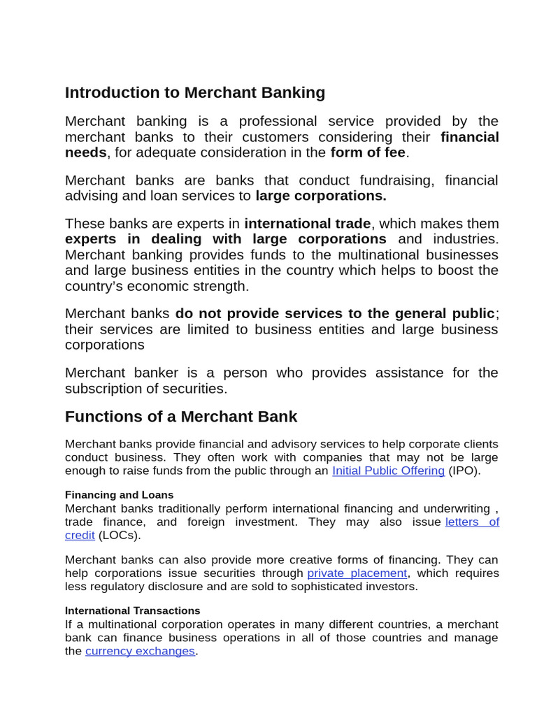 Merchant Bank Final Notes | PDF | Banks | Securities (Finance)