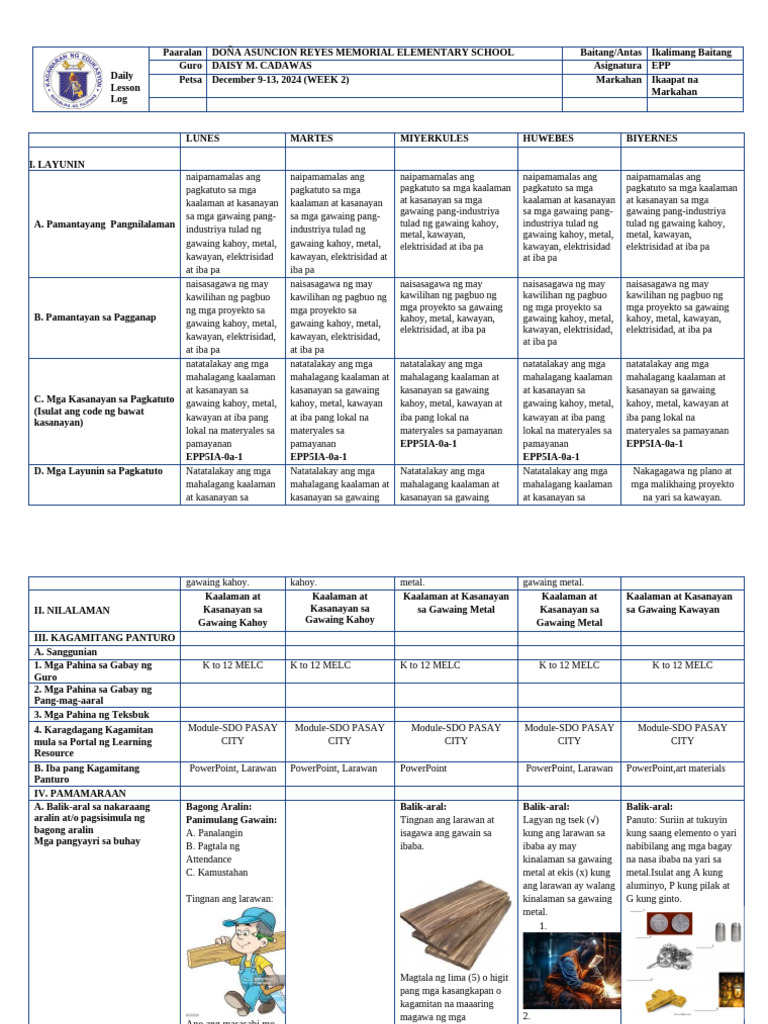 DLL Week 1-q4 Epp 5 | PDF