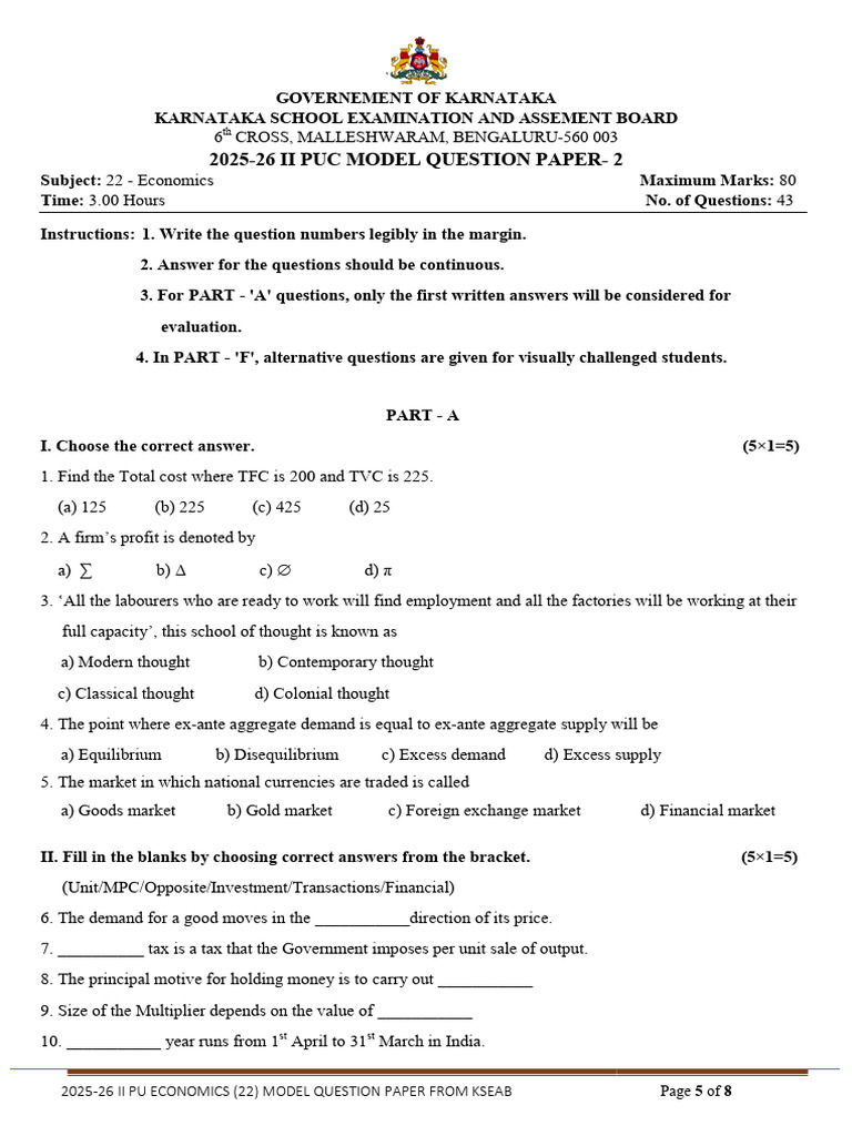 Economics Model Question Paper 2 | PDF | Economic Equilibrium | Demand