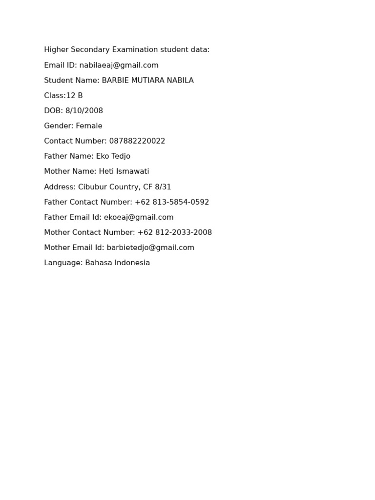 Higher Secondary Examination Student Data | PDF | Linguistics ...