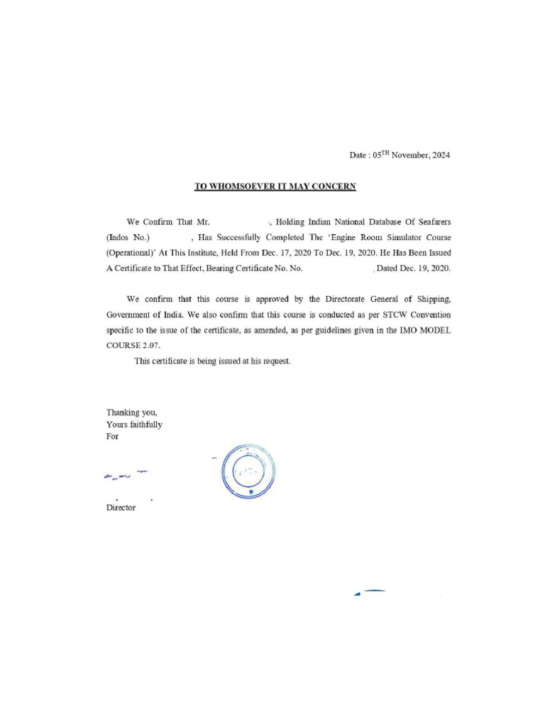 ERSM - Operational Level - Sample Letter Format From Institute | PDF