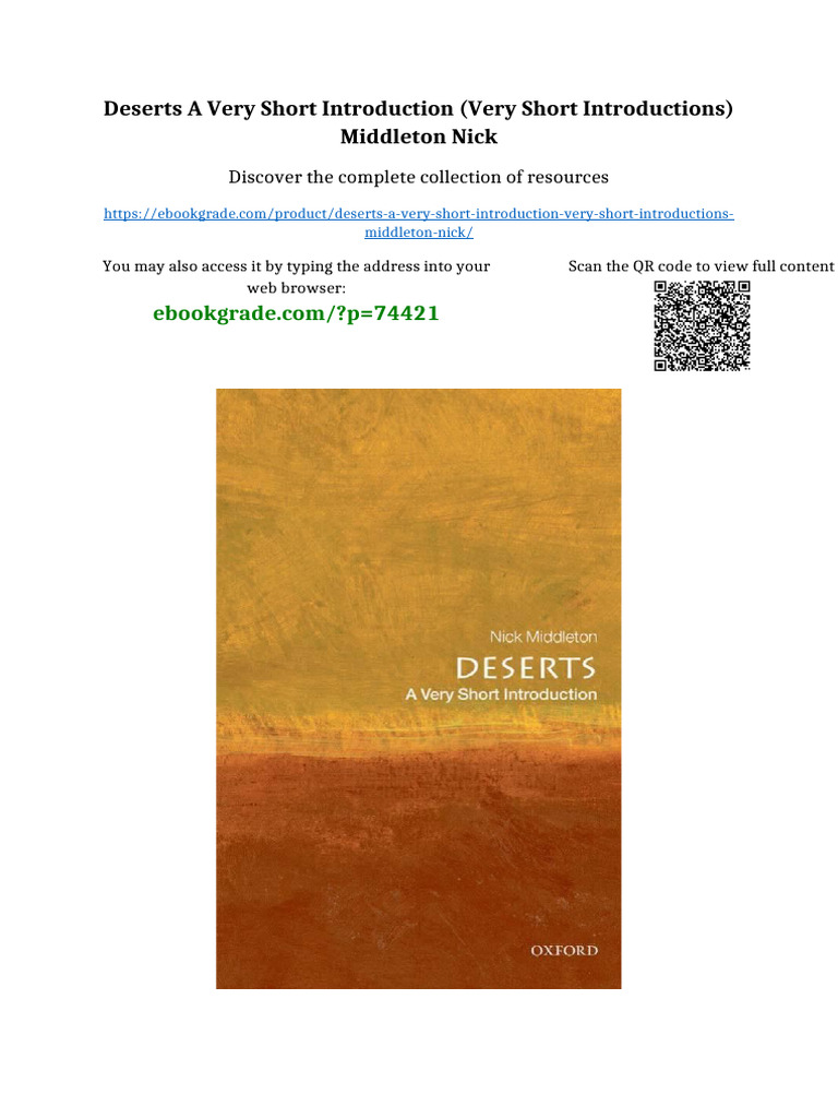 Deserts A Very Short Introduction (Very Short Introductions) Middleton ...