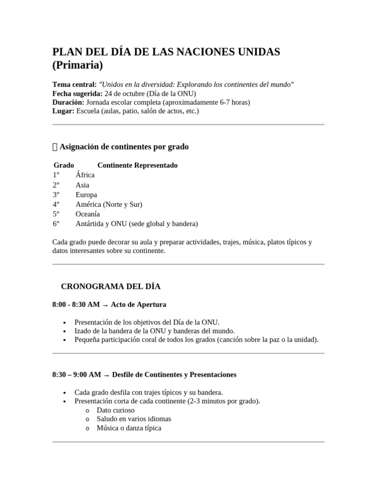 Plan Del Día de Las Naciones Unidas Primaria | PDF