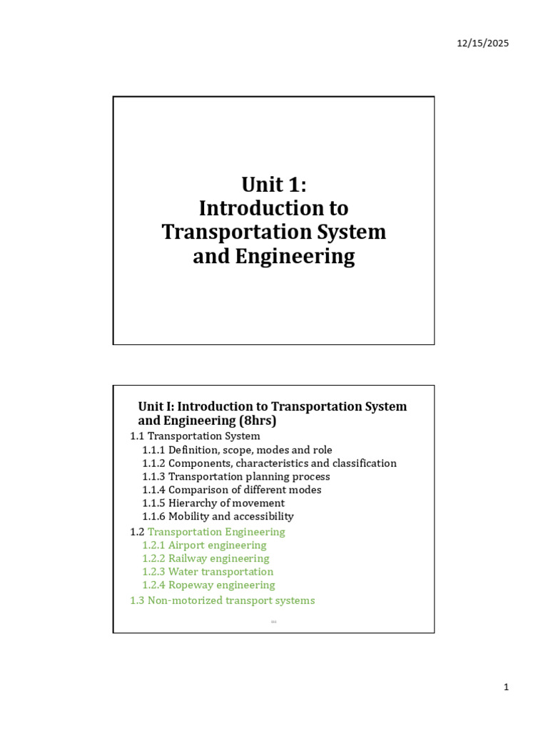 Transportation Engineering I (Unit 1) Part 2 - Updated | PDF ...