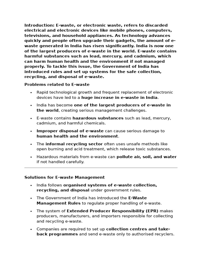 Problems and Solutions of E-Waste in India-1 | PDF | Electronic Waste ...