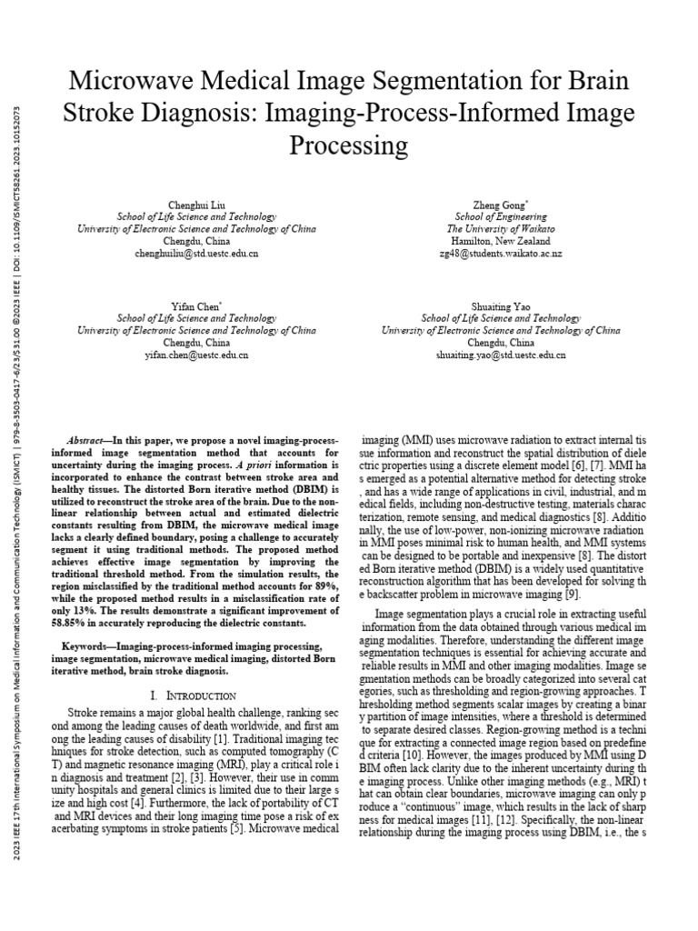Microwave Medical Image Segmentation For Brain Stroke Diagnosis Imaging ...