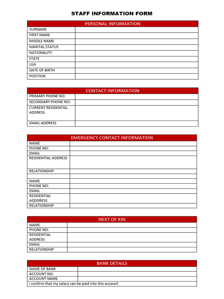 Staff Information Form Aarexvya Link | PDF
