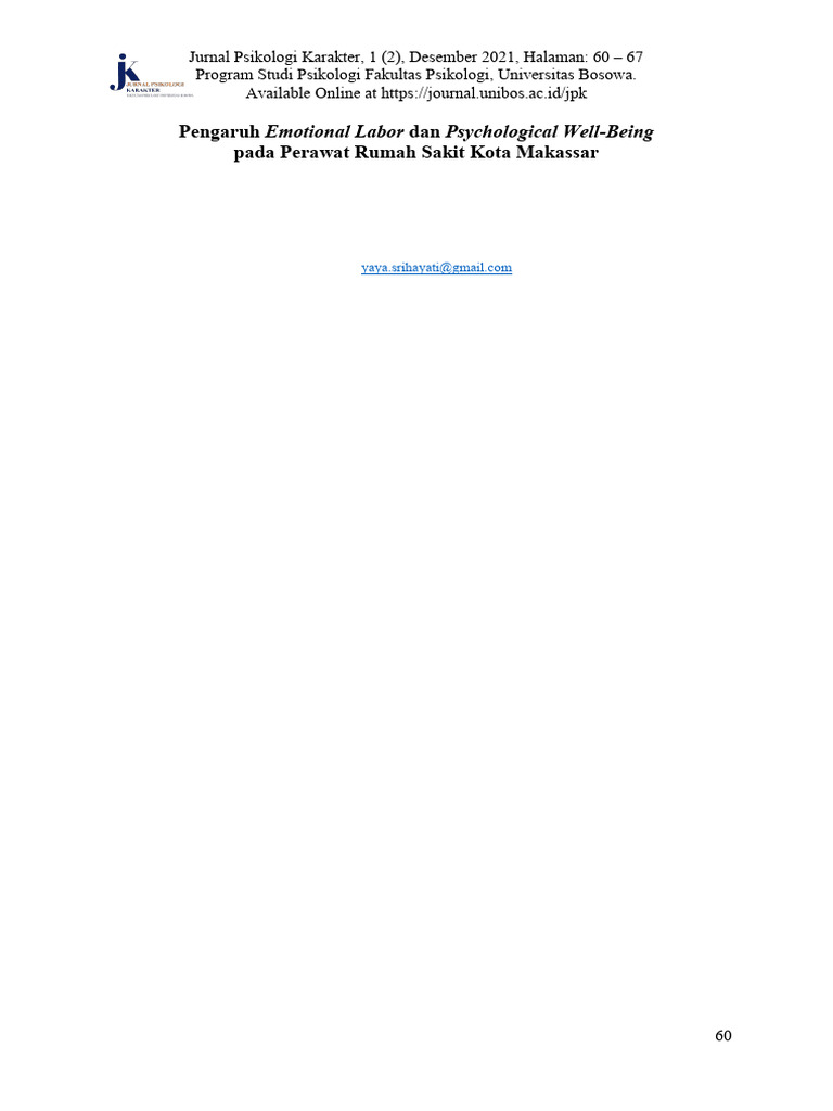 Pengaruh Emotional Labor Dan Psychological Well-Being | PDF