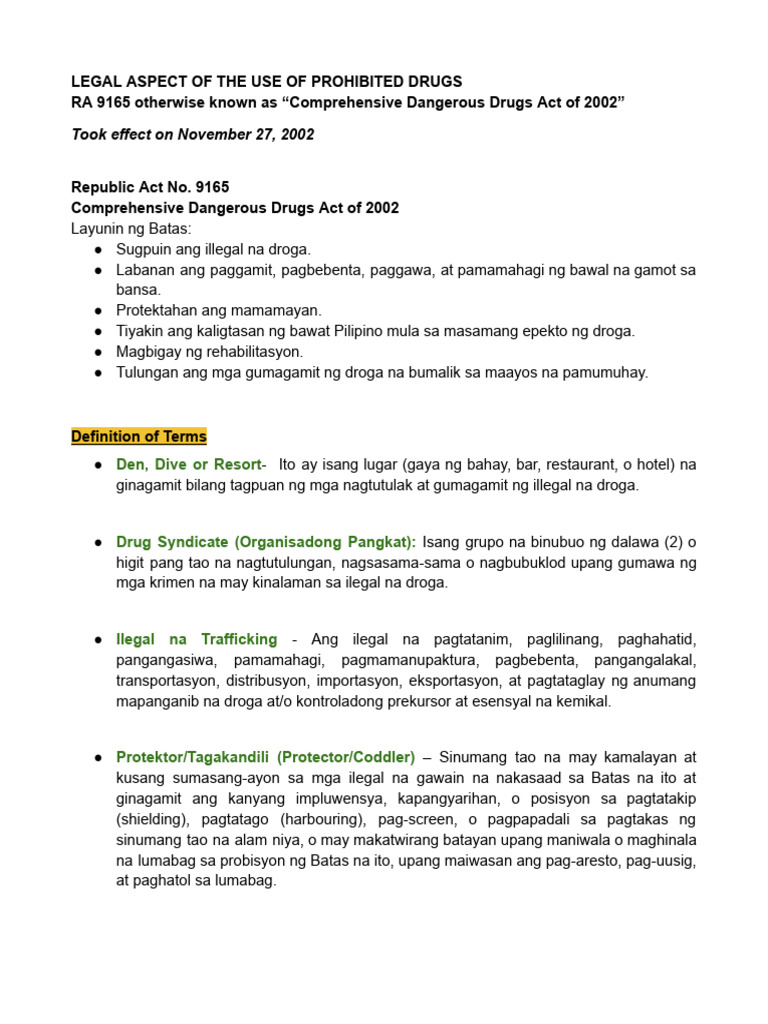 Volunteers Handout Legal Aspect of The Use of Prohibited Drugs | PDF