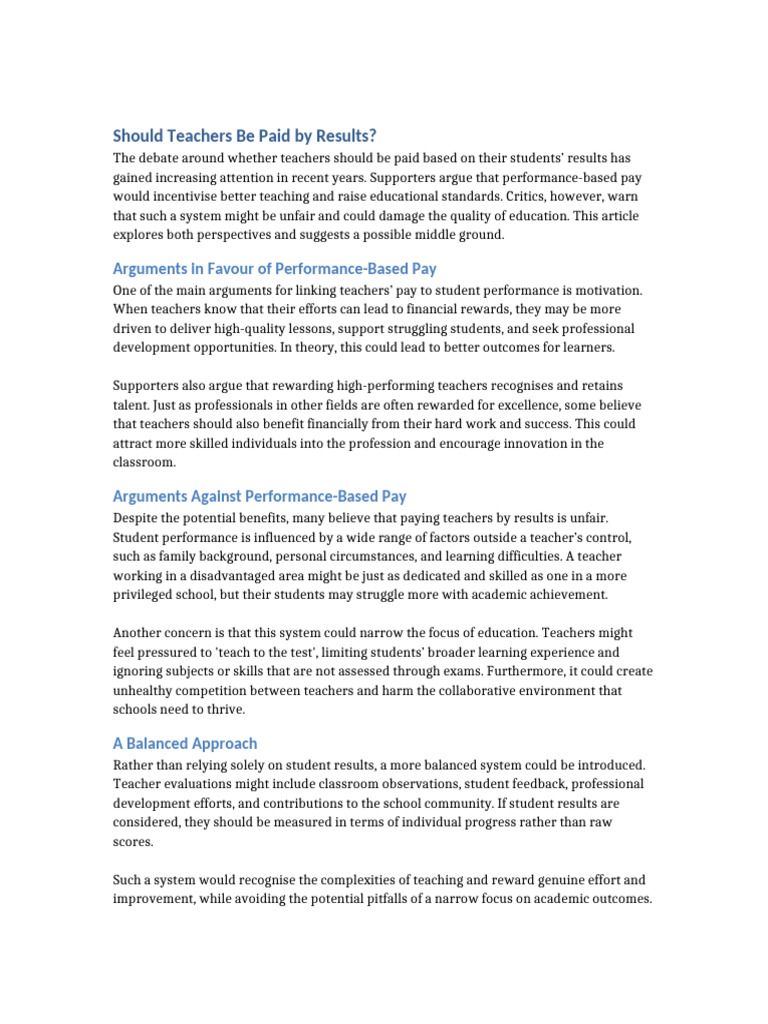 Should Teachers Be Paid by Results | PDF | Teachers | Learning