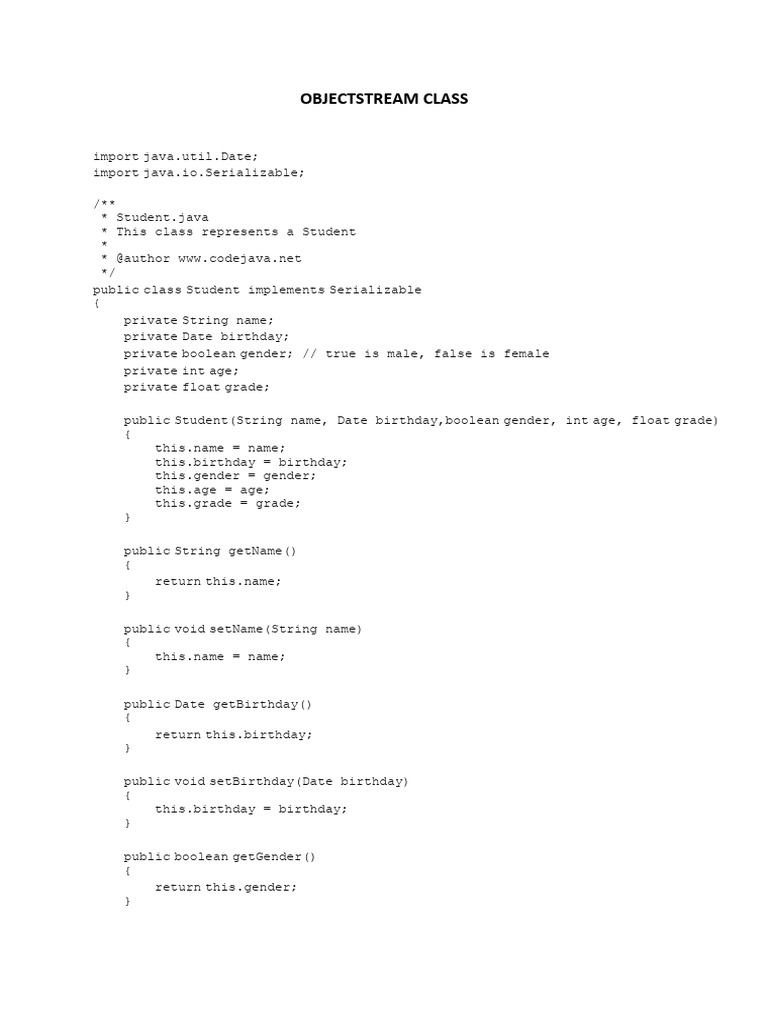 Object Stream Class Unit 3 | PDF | Boolean Data Type | Software Engineering