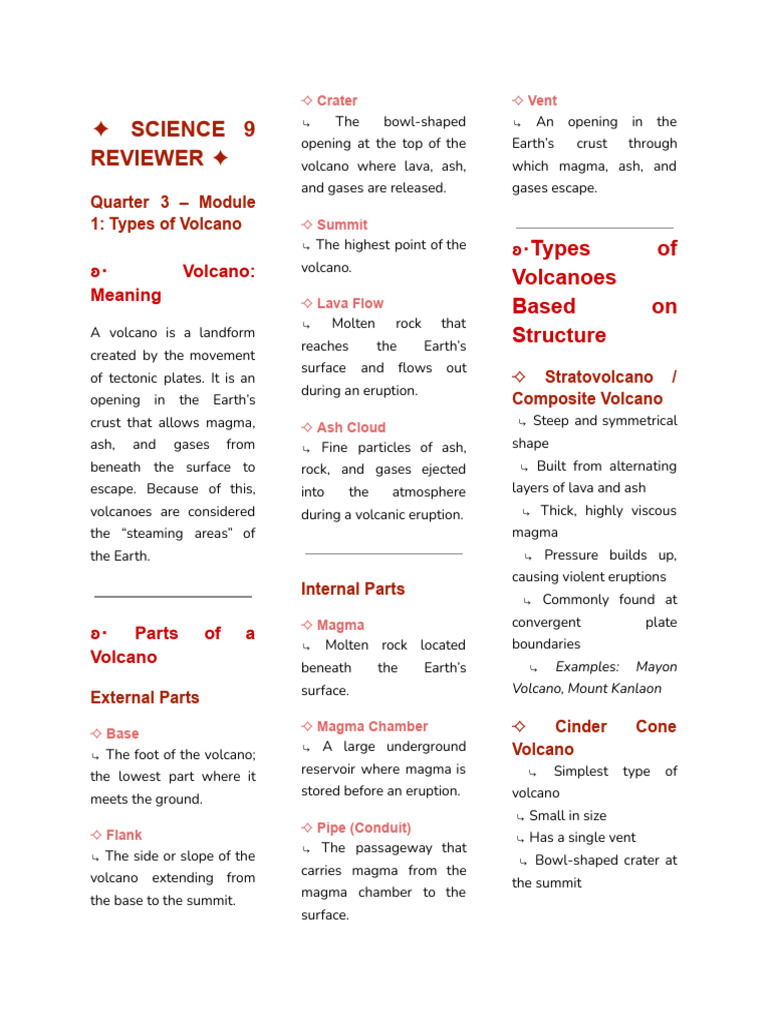 Science Quarter 3 - Reviwer | PDF | Volcano | Lava