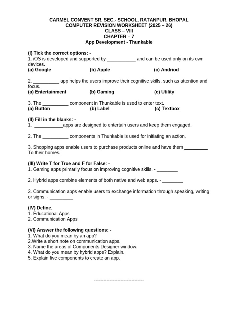 Class 8 Comp. Revision Worksheet-Ch.7 | PDF