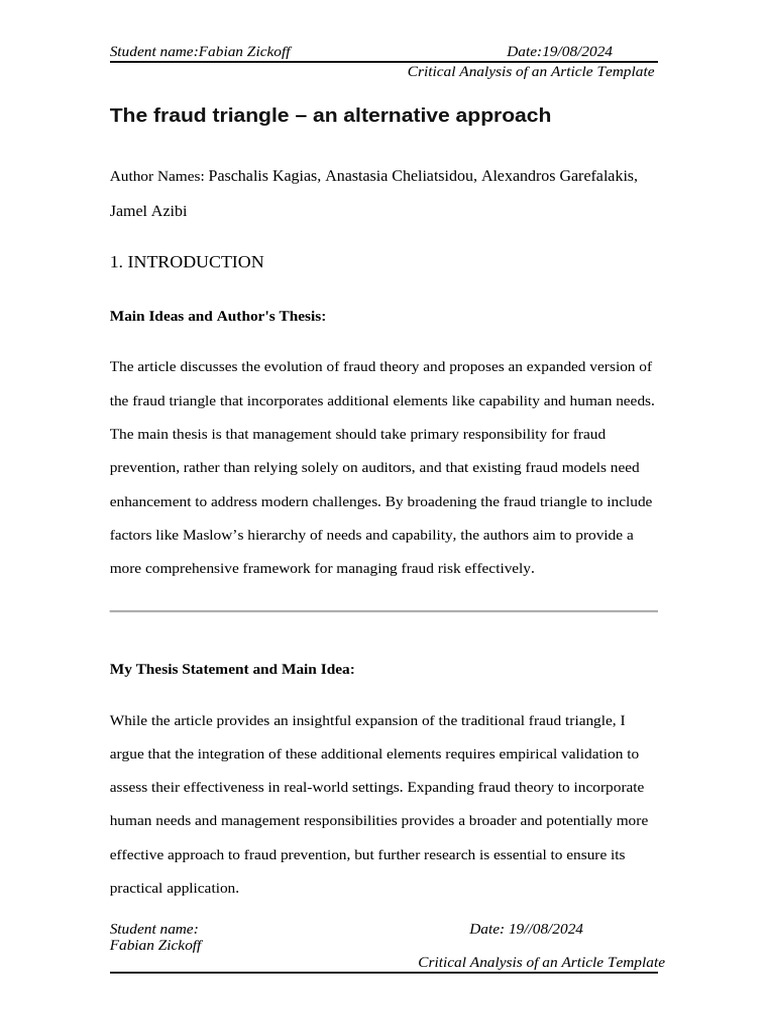 Fraud Triangle - Alternative Approach | PDF | Analysis | Critical Thinking